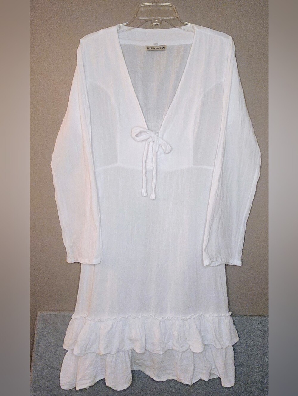 Cotton Natural White Ruffle Hem Organic Pima Cotton Tunic Dress Size XXL